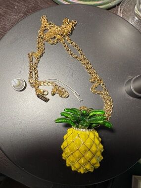 kate spade Gold-Tone Pineapple Pendant Necklace with Yellow & Green Enamel large
